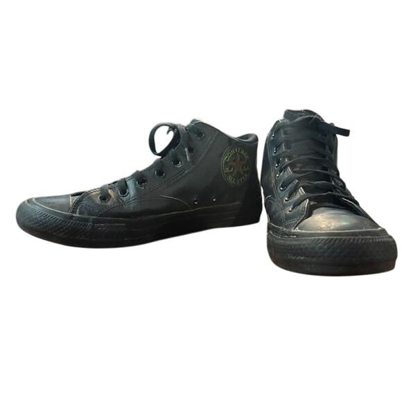 Converse Black Sneakers faux leather high tops unisex men's 11.5 women's 13.5 - Picture 4 of 9
